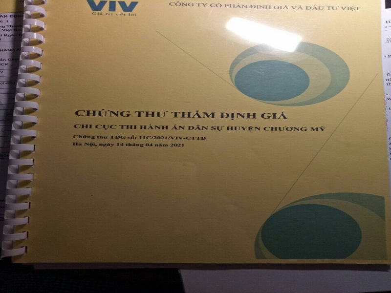 chứng thư thẩm định giá VIV 